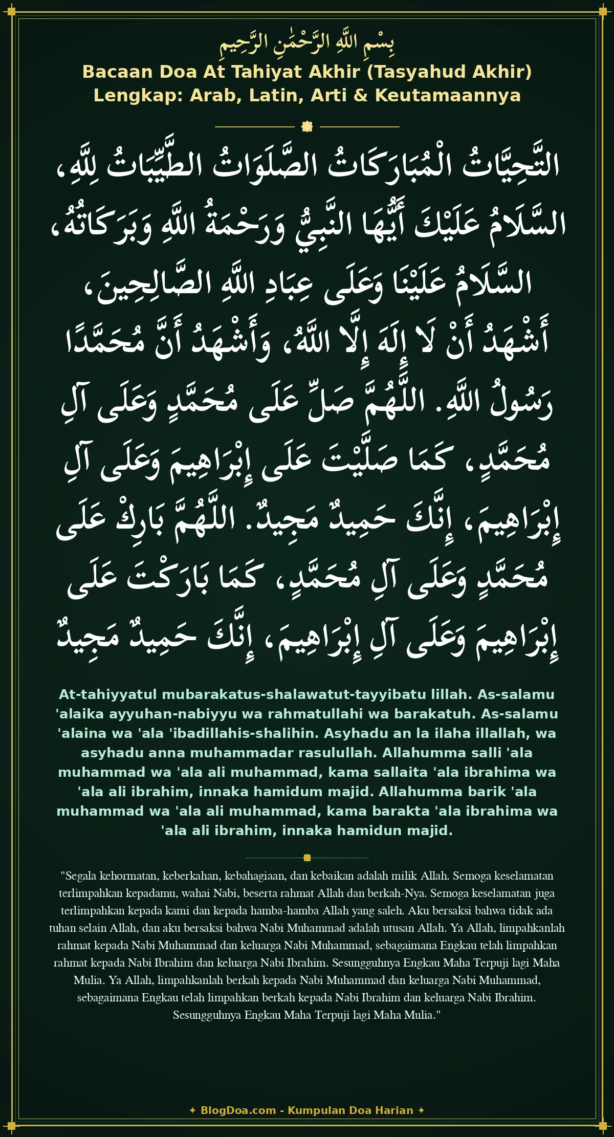Bacaan Doa At Tahiyat Akhir (Tasyahud Akhir) Lengkap: Arab, Latin, Arti & Keutamaannya