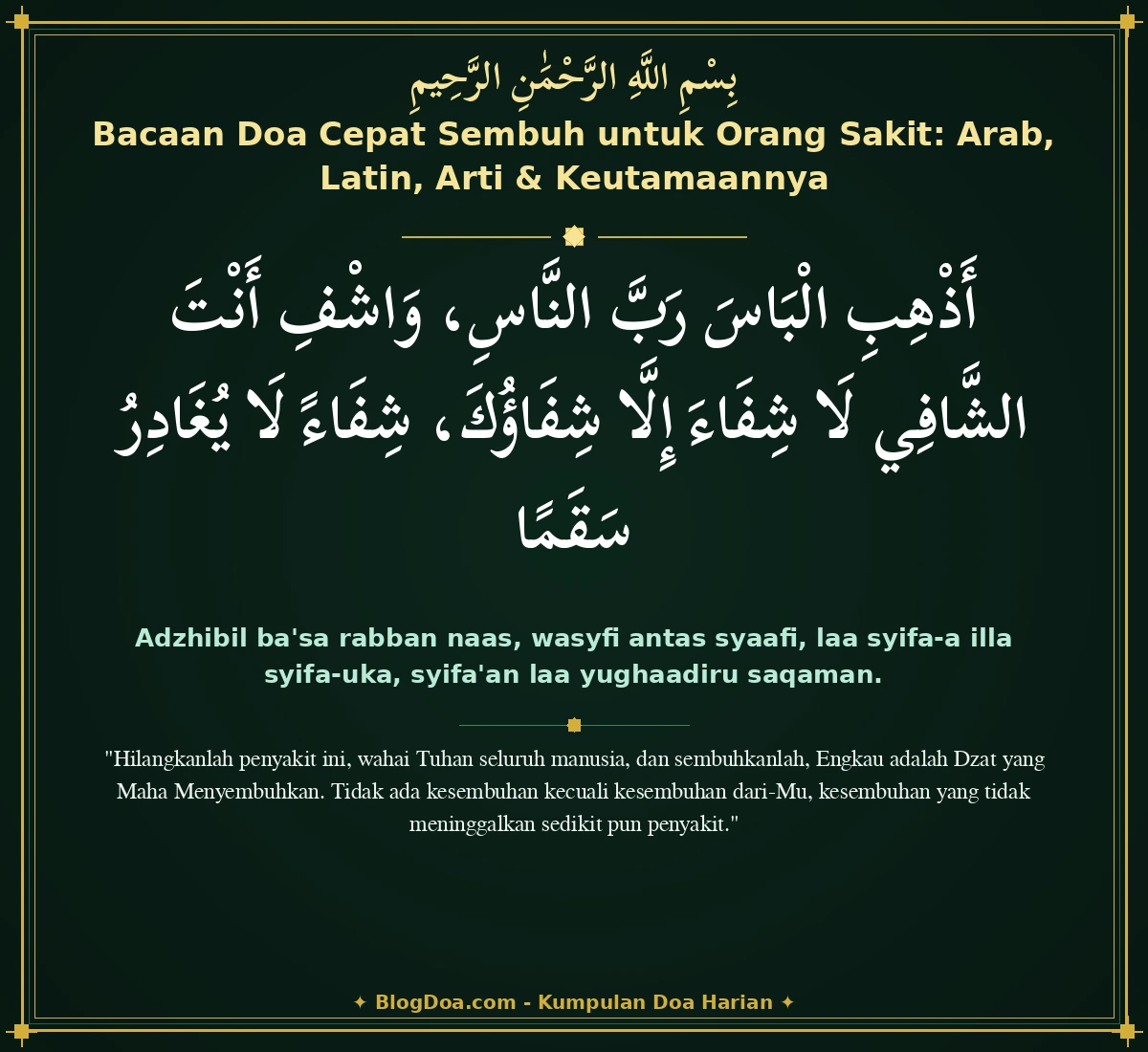 Bacaan Doa Cepat Sembuh untuk Orang Sakit: Arab, Latin, Arti & Keutamaannya