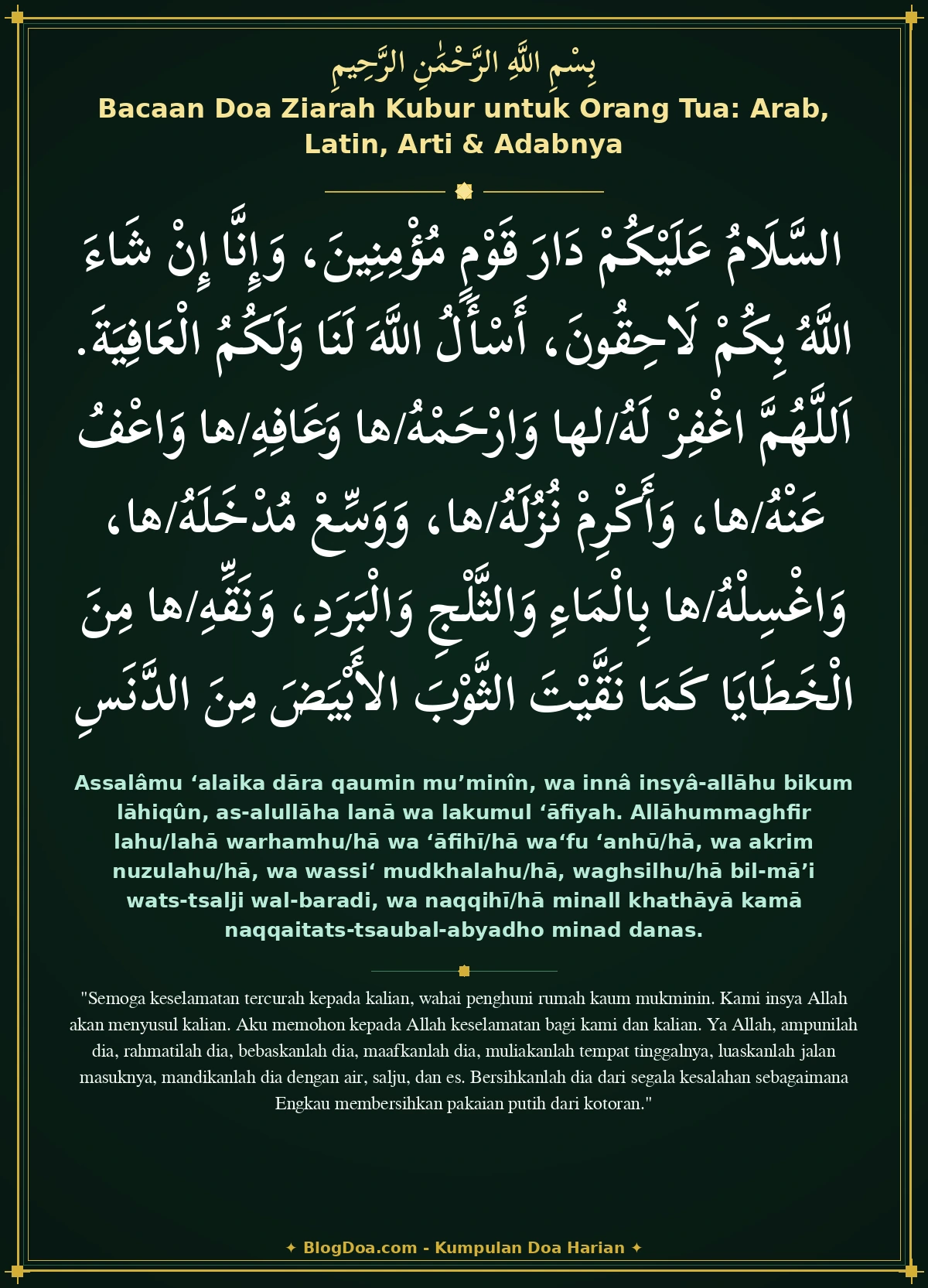 Bacaan Doa Ziarah Kubur untuk Orang Tua: Arab, Latin, Arti & Adabnya