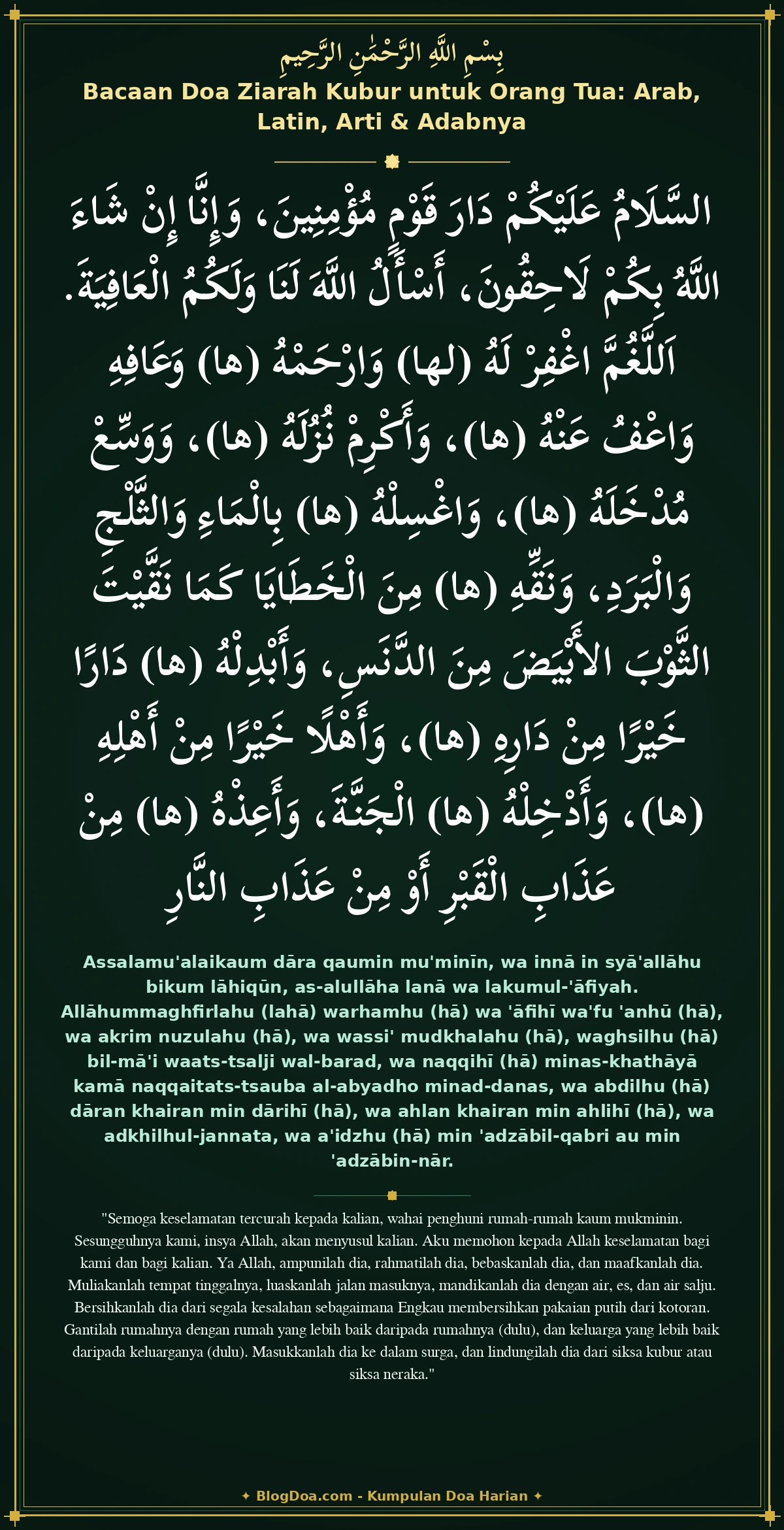 Bacaan Doa Ziarah Kubur untuk Orang Tua: Arab, Latin, Arti & Adabnya