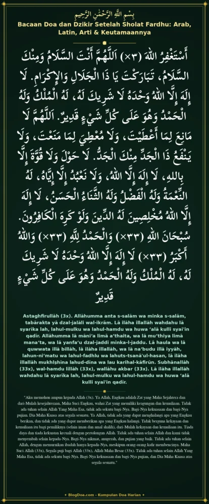 Bacaan Doa dan Dzikir Setelah Sholat Fardhu: Arab, Latin, Arti & Keutamaannya