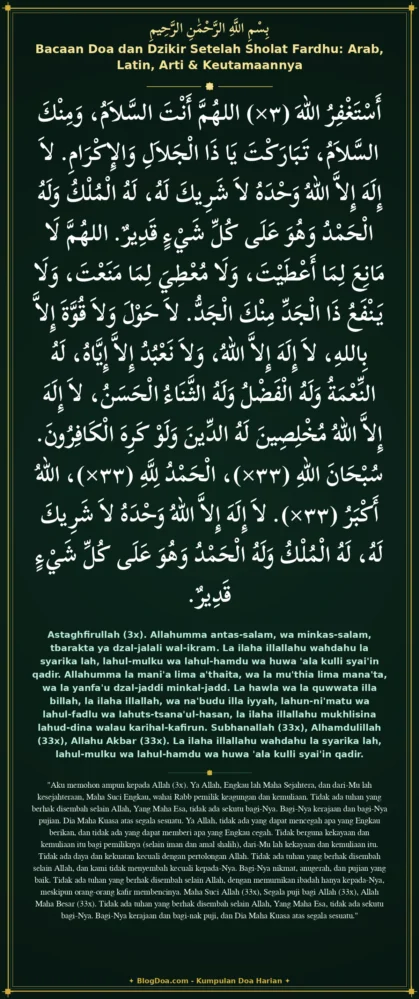 Bacaan Doa dan Dzikir Setelah Sholat Fardhu: Arab, Latin, Arti & Keutamaannya