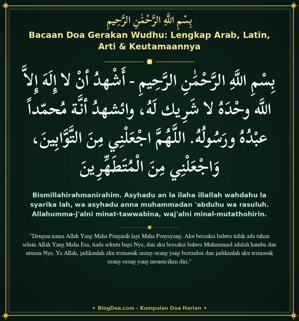 Bacaan Doa Gerakan Wudhu: Lengkap Arab, Latin, Arti & Keutamaannya