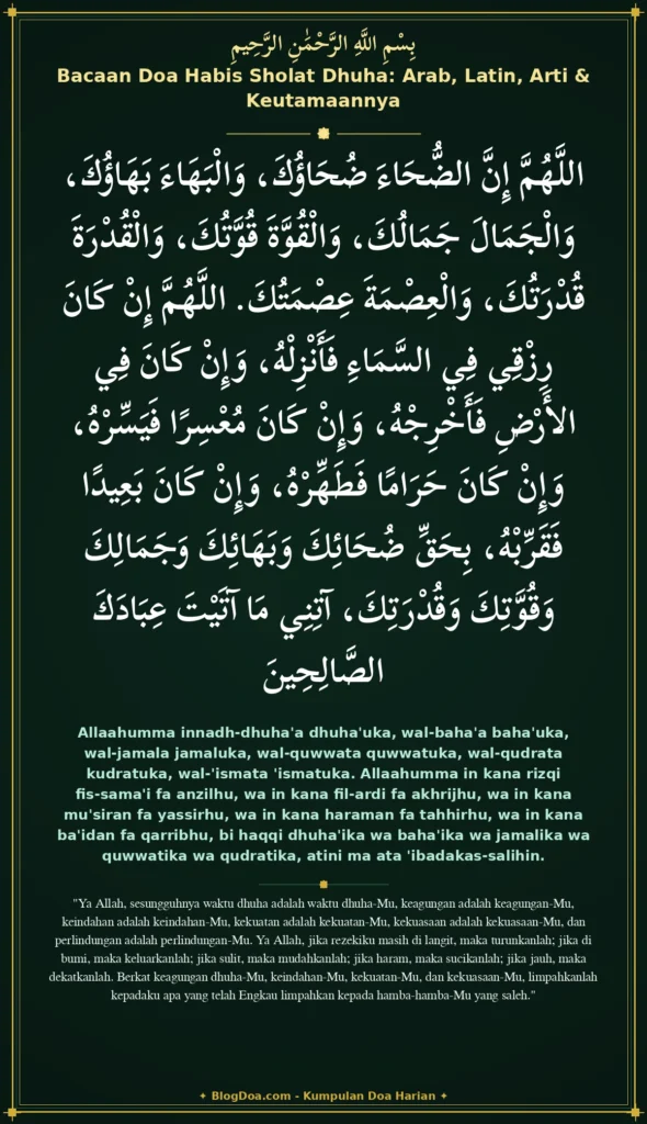 Bacaan Doa Habis Sholat Dhuha: Arab, Latin, Arti & Keutamaannya