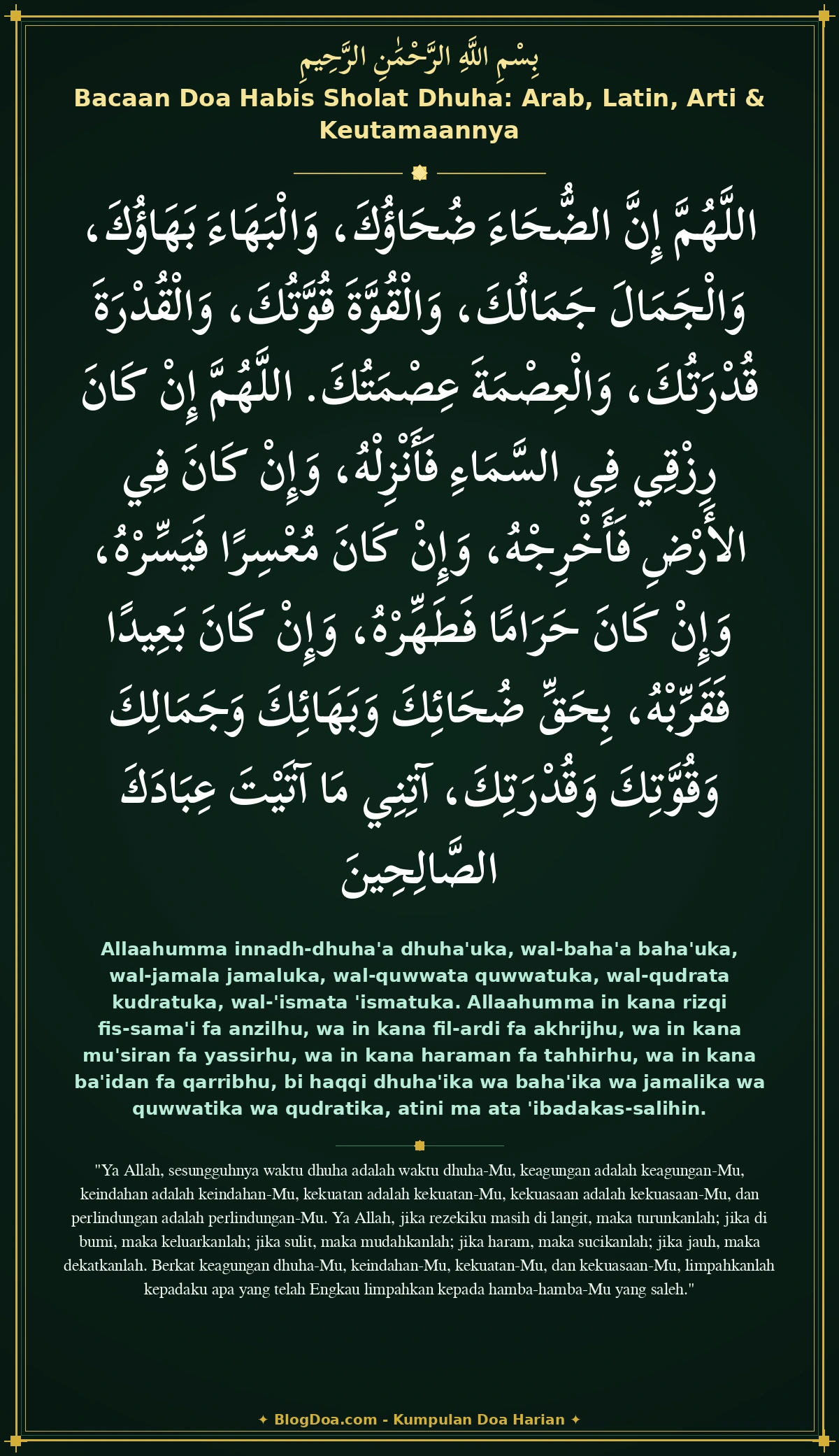 Bacaan Doa Habis Sholat Dhuha: Arab, Latin, Arti & Keutamaannya
