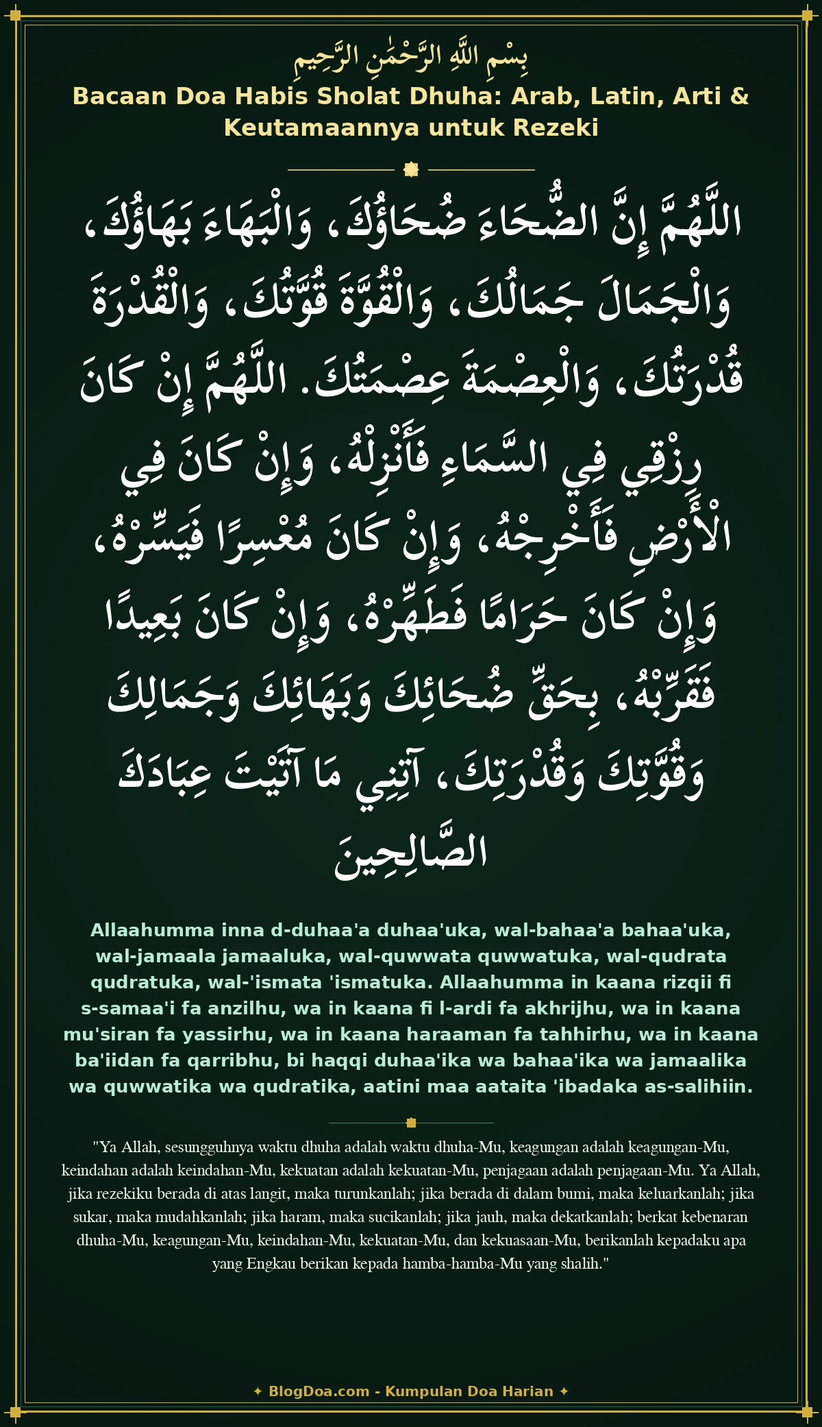 Bacaan Doa Habis Sholat Dhuha: Arab, Latin, Arti & Keutamaannya untuk Rezeki