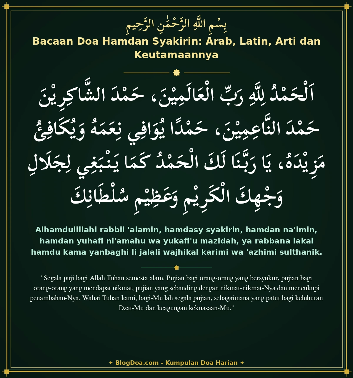 Bacaan Doa Hamdan Syakirin: Arab, Latin, Arti dan Keutamaannya