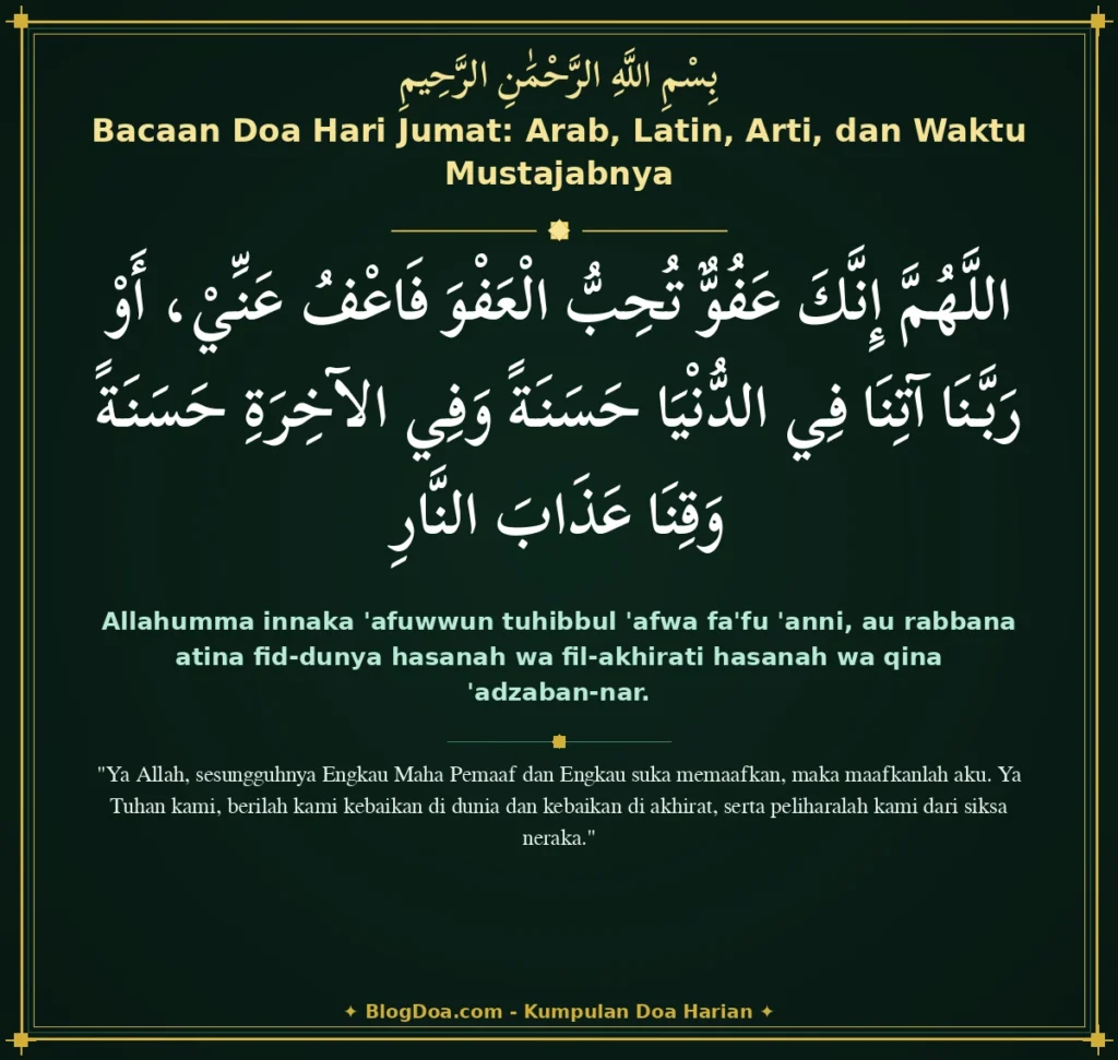 Bacaan Doa Hari Jumat: Arab, Latin, Arti, dan Waktu Mustajabnya