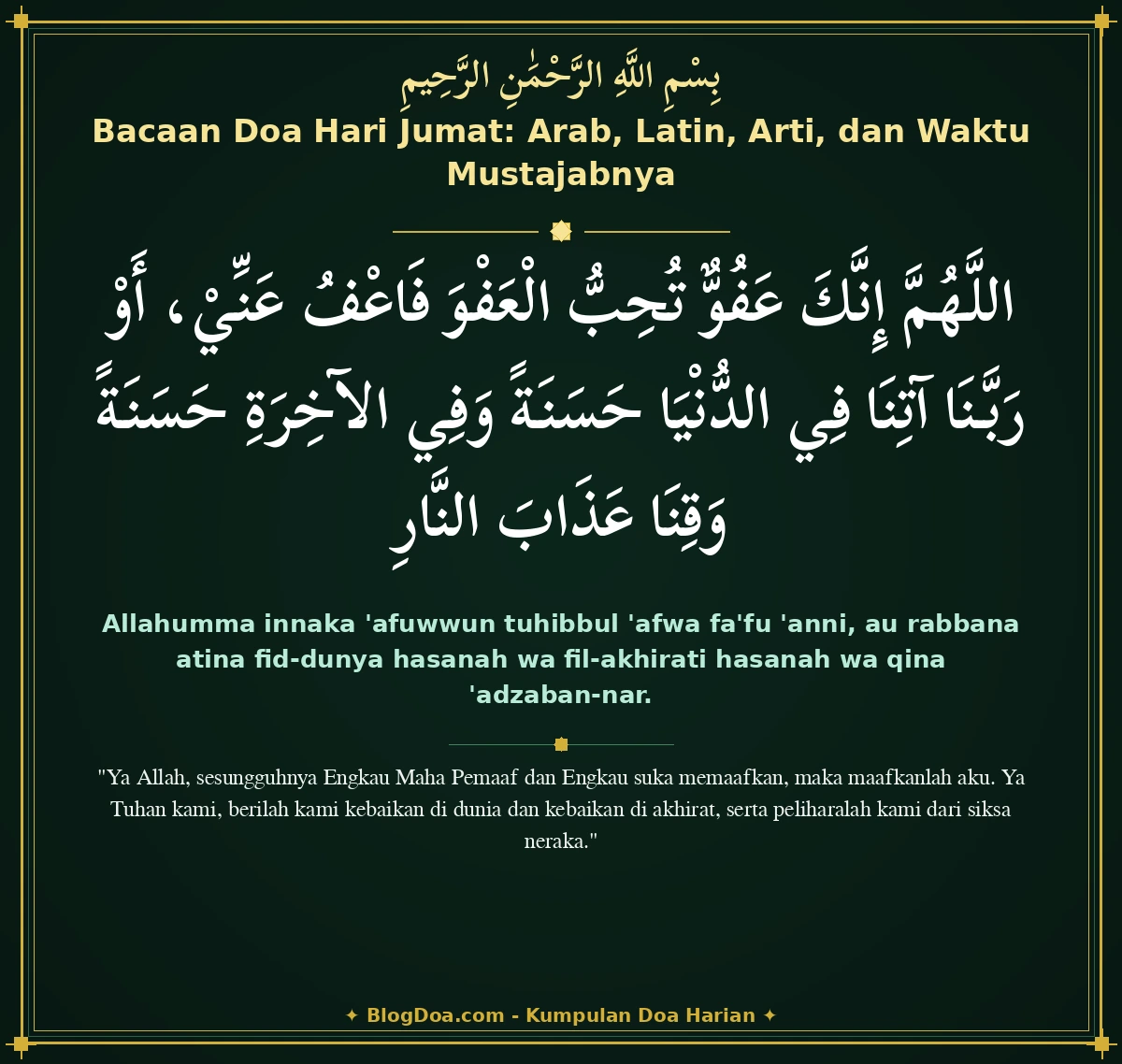 Bacaan Doa Hari Jumat: Arab, Latin, Arti, dan Waktu Mustajabnya