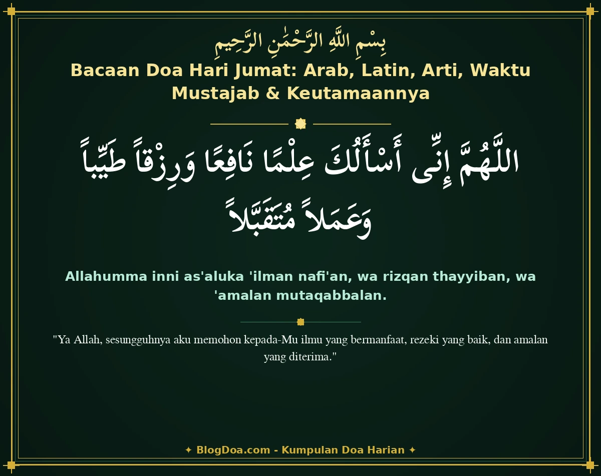 Bacaan Doa Hari Jumat: Arab, Latin, Arti, Waktu Mustajab & Keutamaannya