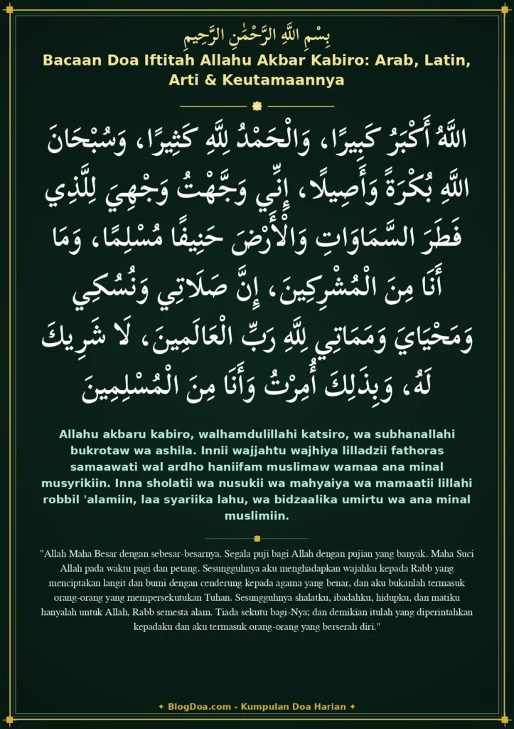 Bacaan Doa Iftitah Allahu Akbar Kabiro: Arab, Latin, Arti & Keutamaannya