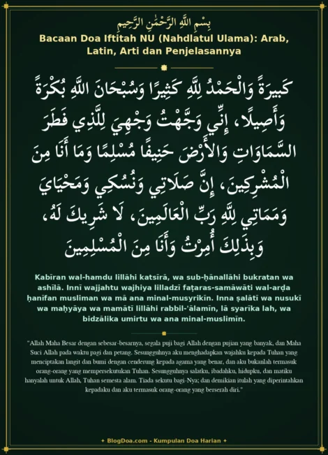 Bacaan Doa Iftitah NU (Nahdlatul Ulama): Arab, Latin, Arti dan Penjelasannya
