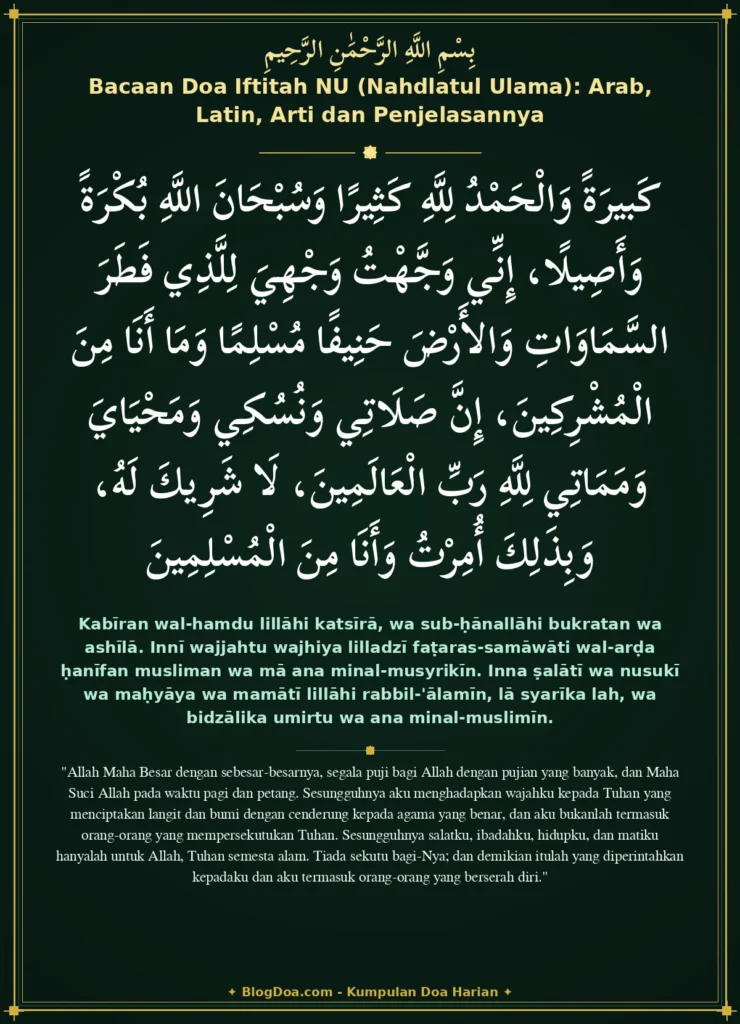 Bacaan Doa Iftitah NU (Nahdlatul Ulama): Arab, Latin, Arti dan Penjelasannya