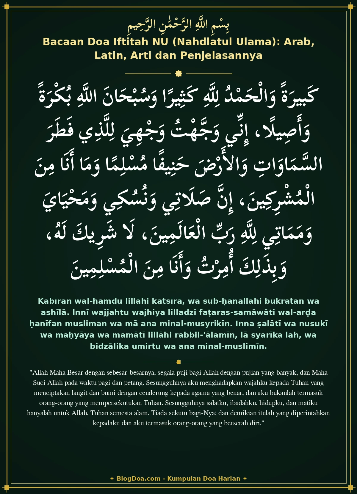 Bacaan Doa Iftitah NU (Nahdlatul Ulama): Arab, Latin, Arti dan Penjelasannya