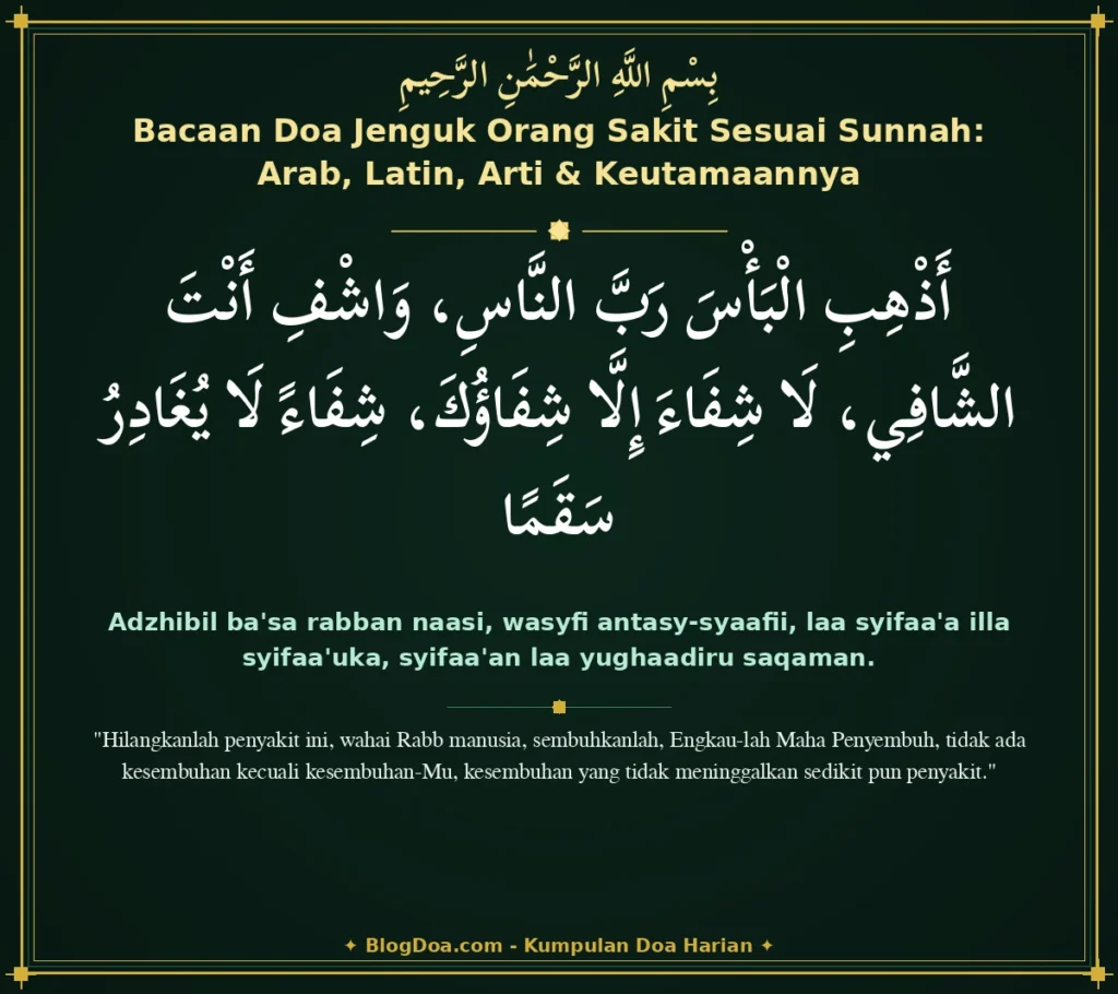 Bacaan Doa Jenguk Orang Sakit Sesuai Sunnah: Arab, Latin, Arti & Keutamaannya