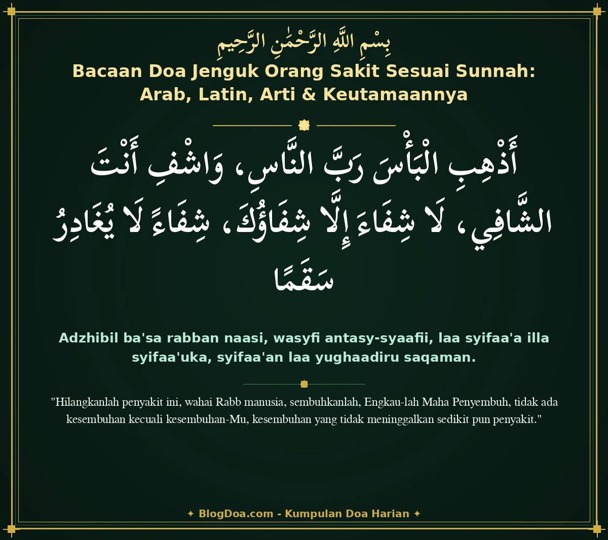 Bacaan Doa Jenguk Orang Sakit Sesuai Sunnah: Arab, Latin, Arti & Keutamaannya
