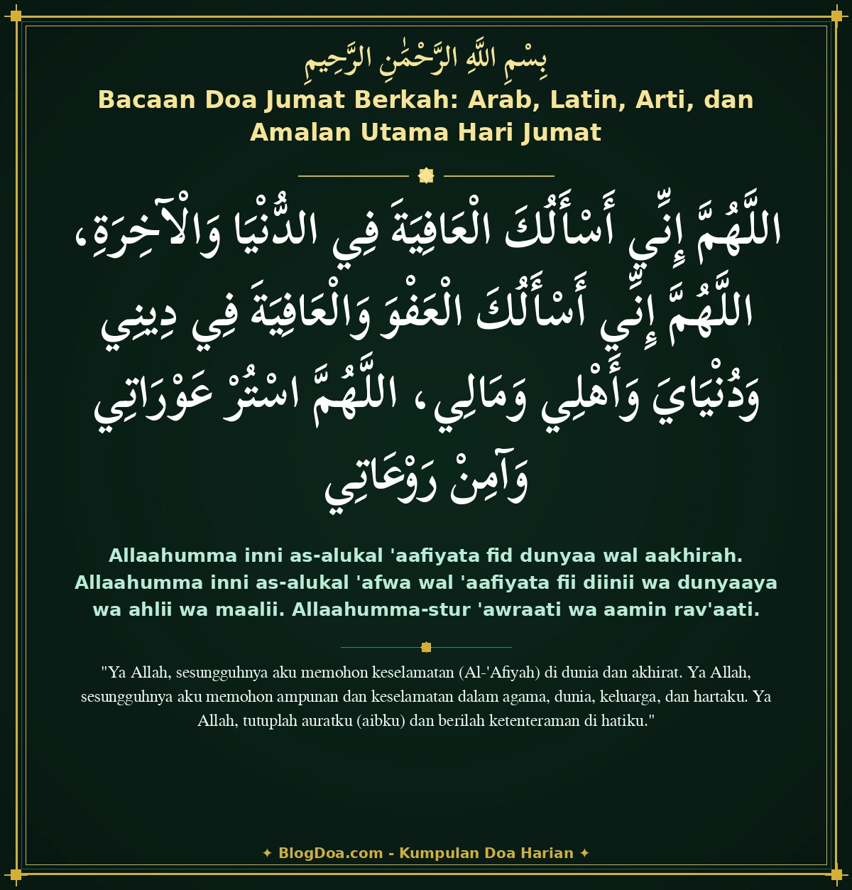 Bacaan Doa Jumat Berkah: Arab, Latin, Arti, dan Amalan Utama Hari Jumat