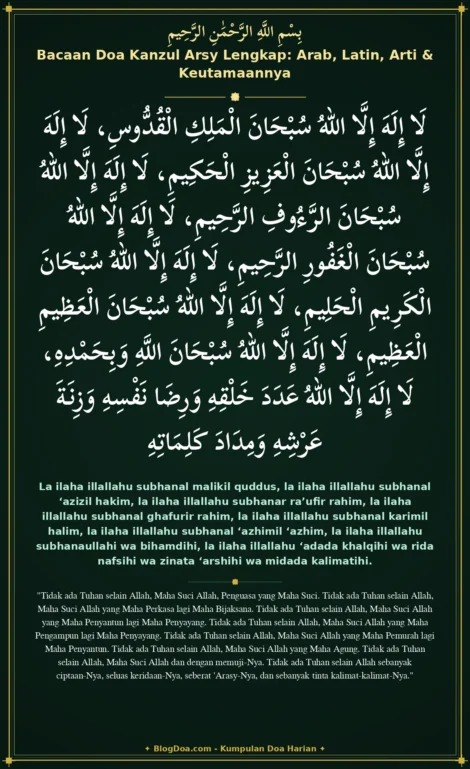 Bacaan Doa Kanzul Arsy Lengkap: Arab, Latin, Arti & Keutamaannya
