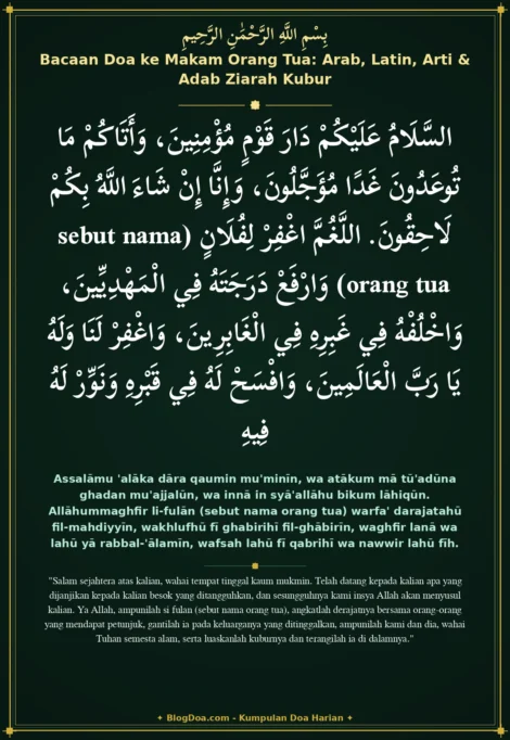 Bacaan Doa ke Makam Orang Tua: Arab, Latin, Arti & Adab Ziarah Kubur