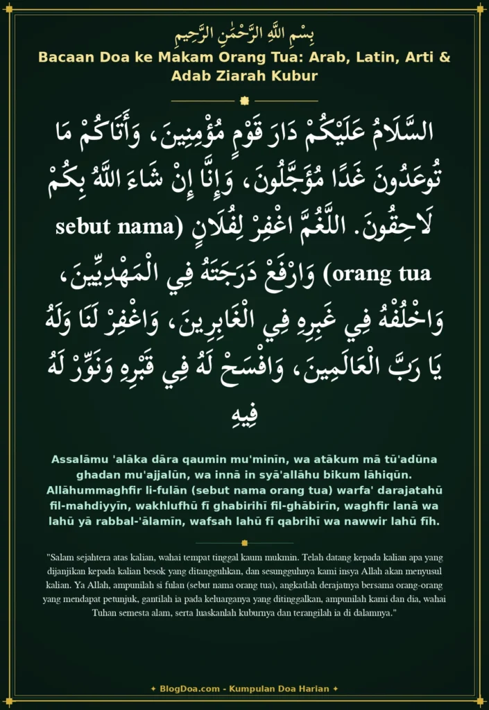 Bacaan Doa ke Makam Orang Tua: Arab, Latin, Arti & Adab Ziarah Kubur
