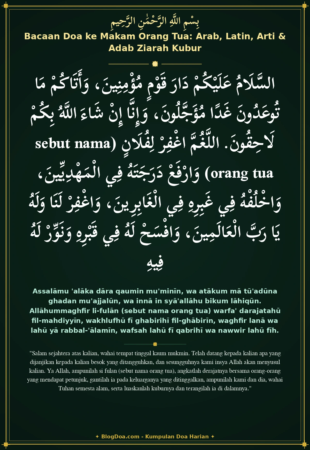 Bacaan Doa ke Makam Orang Tua: Arab, Latin, Arti & Adab Ziarah Kubur