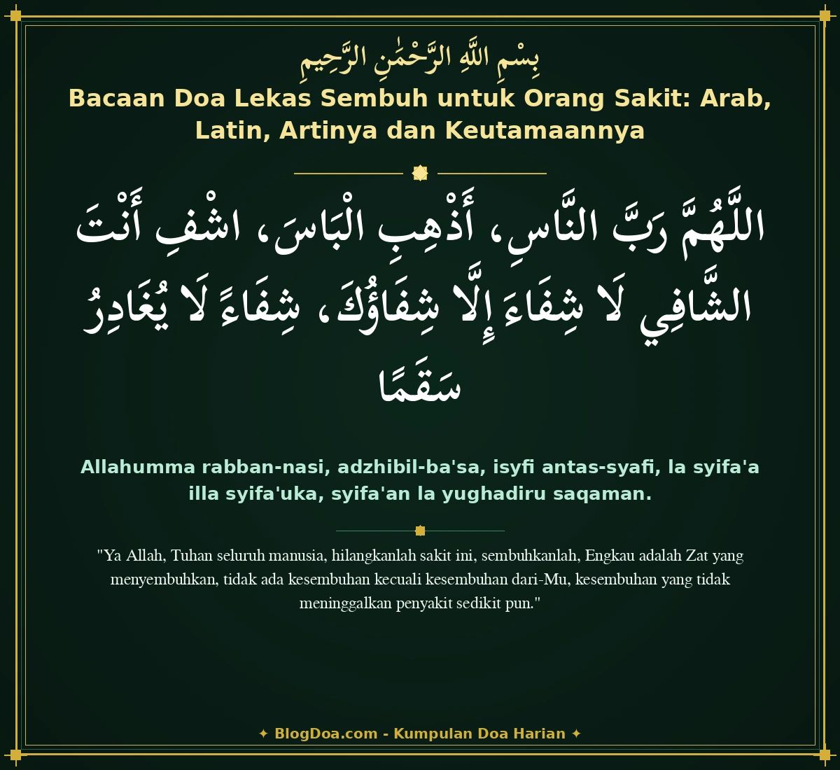 Bacaan Doa Lekas Sembuh untuk Orang Sakit: Arab, Latin, Artinya dan Keutamaannya