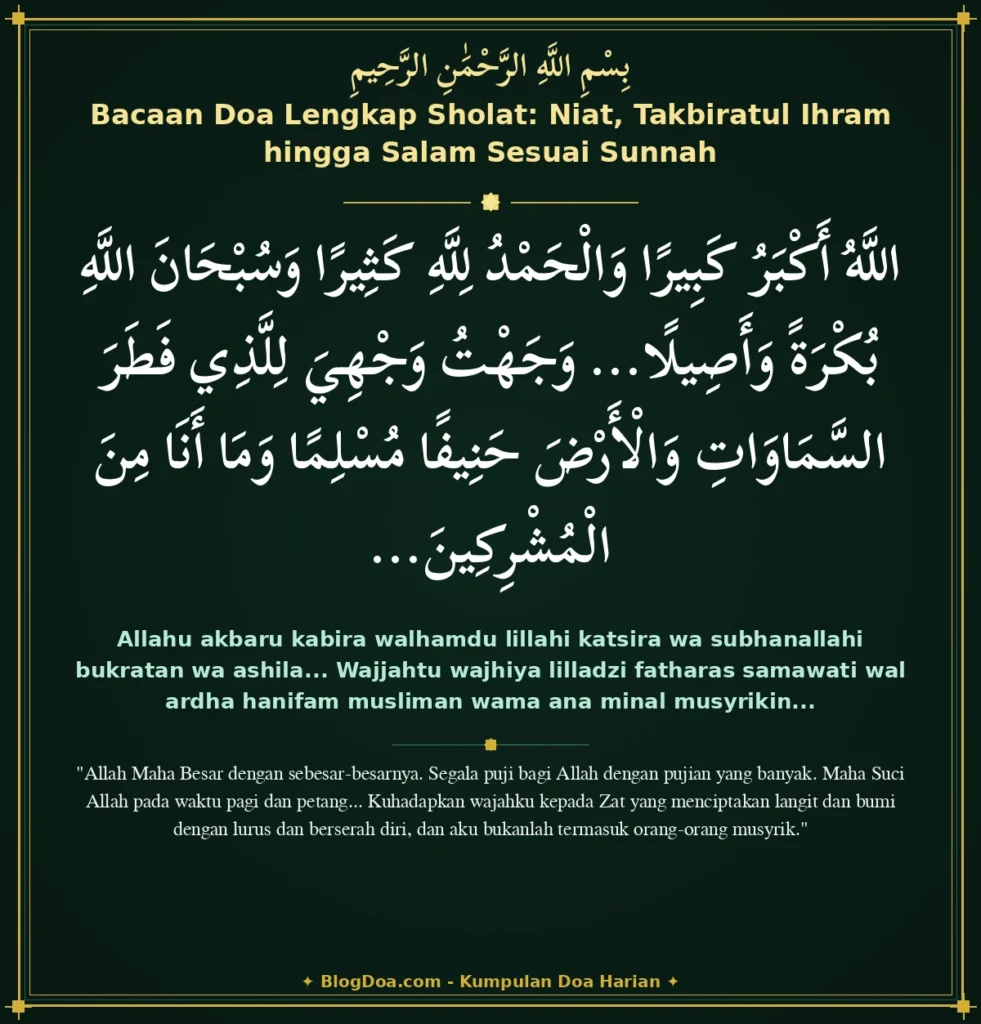 Bacaan Doa Lengkap Sholat: Niat, Takbiratul Ihram hingga Salam Sesuai Sunnah