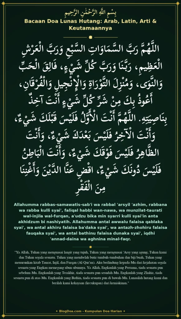 Bacaan Doa Lunas Hutang: Arab, Latin, Arti & Keutamaannya