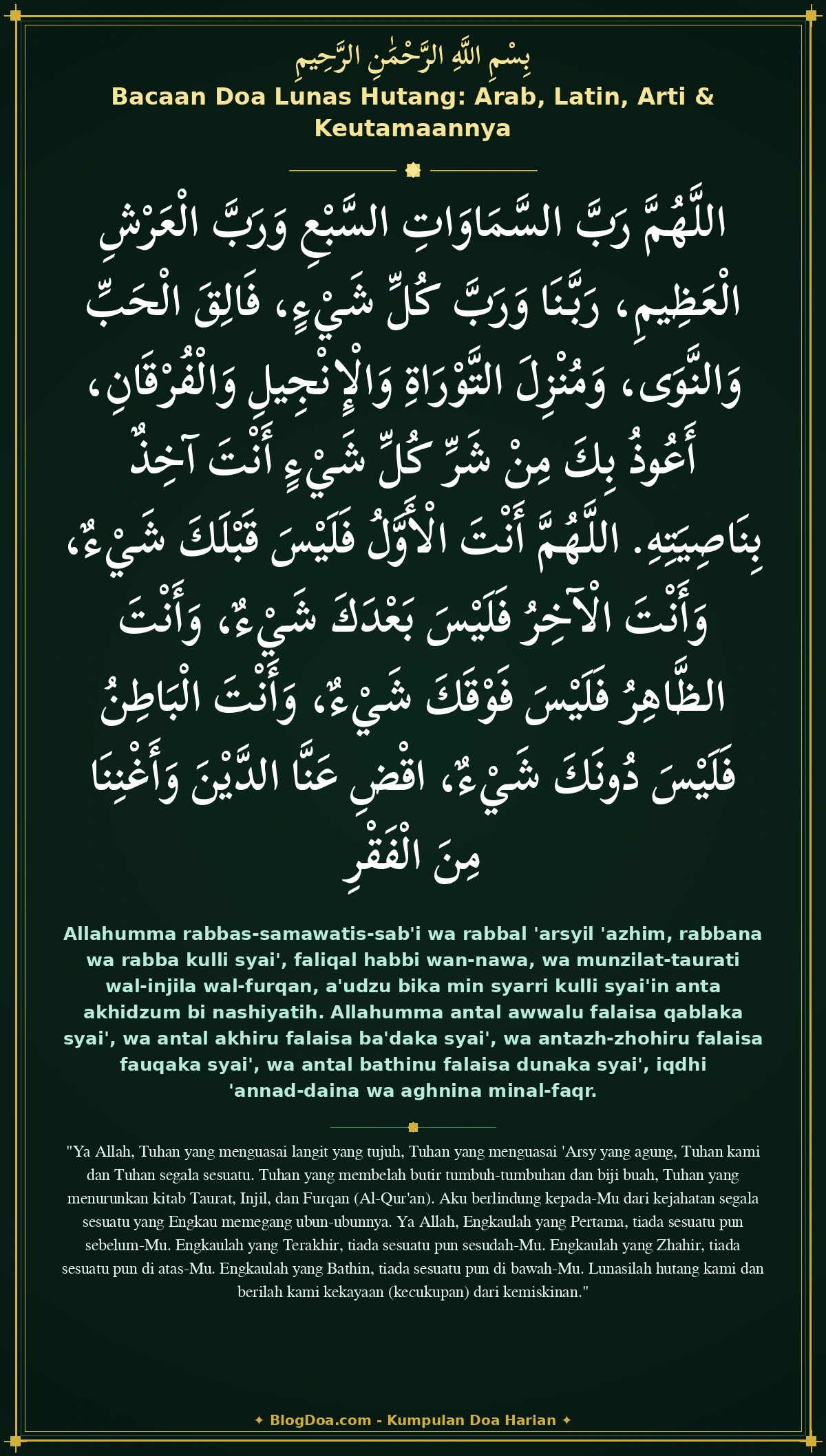 Bacaan Doa Lunas Hutang: Arab, Latin, Arti & Keutamaannya
