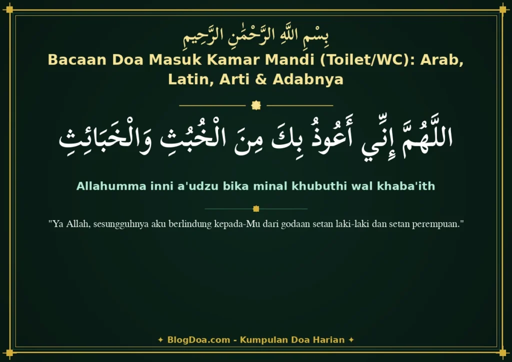 Bacaan Doa Masuk Kamar Mandi (Toilet/WC): Arab, Latin, Arti & Adabnya