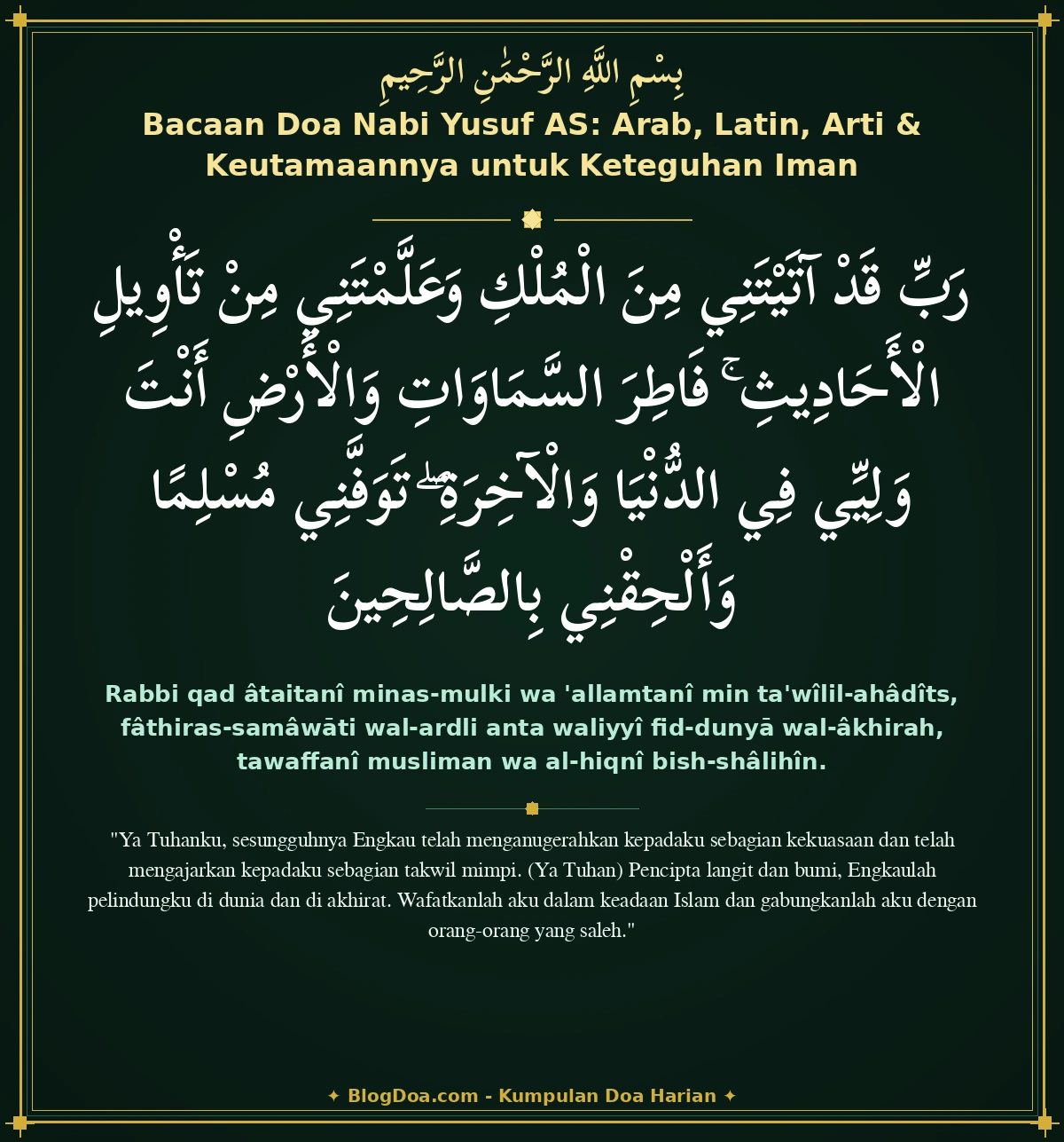 Bacaan Doa Nabi Yusuf AS: Arab, Latin, Arti & Keutamaannya untuk Keteguhan Iman