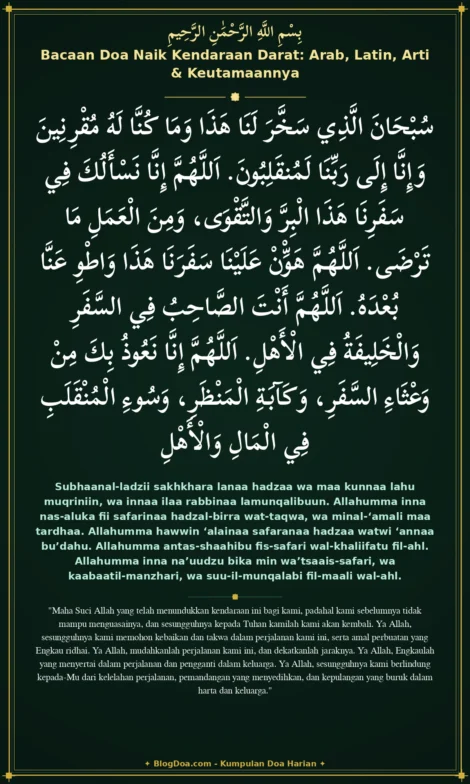Bacaan Doa Naik Kendaraan Darat: Arab, Latin, Arti & Keutamaannya