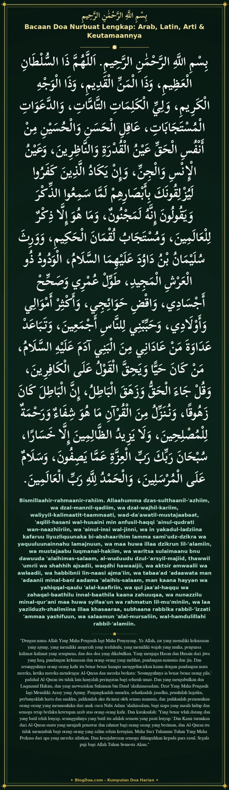 Bacaan Doa Nurbuat Lengkap: Arab, Latin, Arti & Keutamaannya