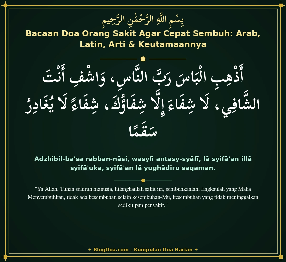 Bacaan Doa Orang Sakit Agar Cepat Sembuh: Arab, Latin, Arti & Keutamaannya