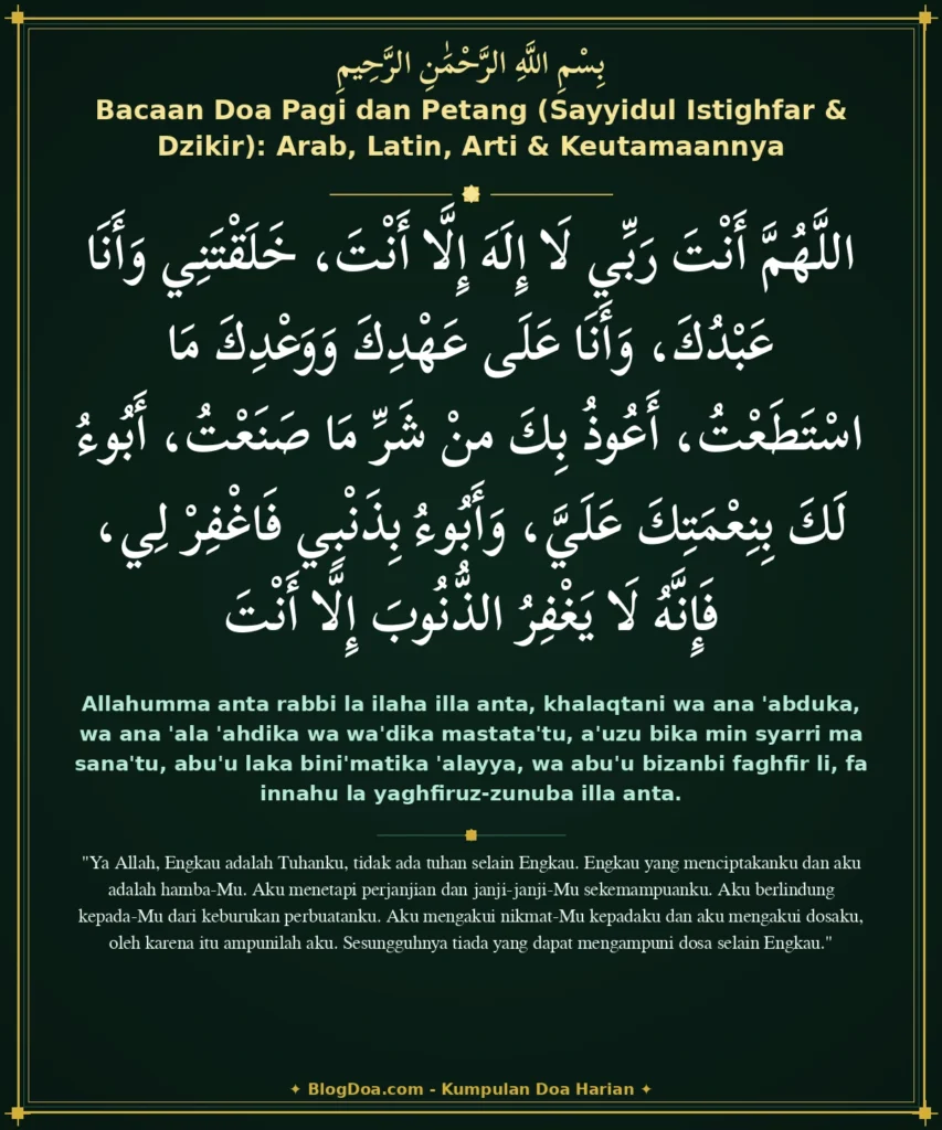 Bacaan Doa Pagi dan Petang (Sayyidul Istighfar & Dzikir): Arab, Latin, Arti & Keutamaannya