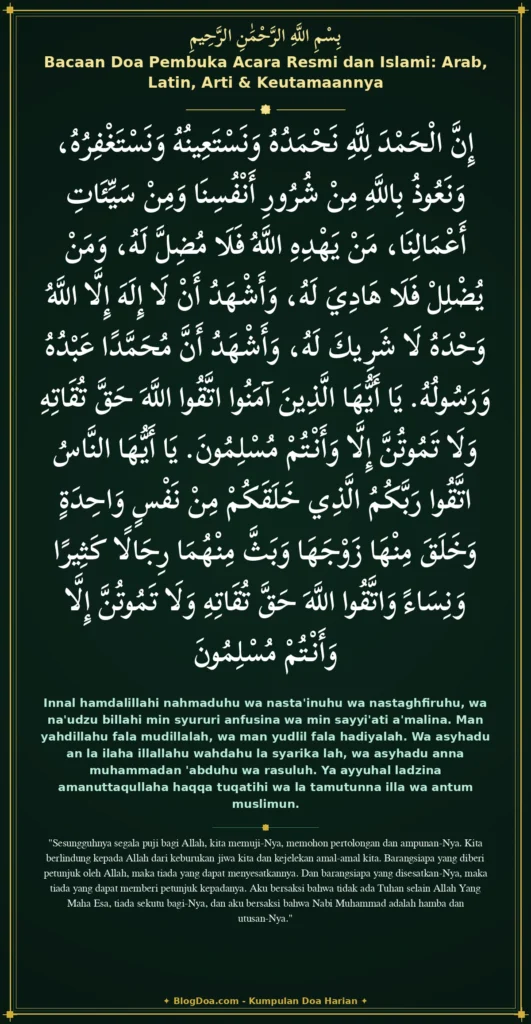 Bacaan Doa Pembuka Acara Resmi dan Islami: Arab, Latin, Arti & Keutamaannya