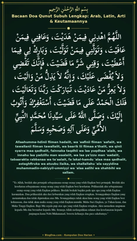 Bacaan Doa Qunut Subuh Lengkap: Arab, Latin, Arti & Keutamaannya