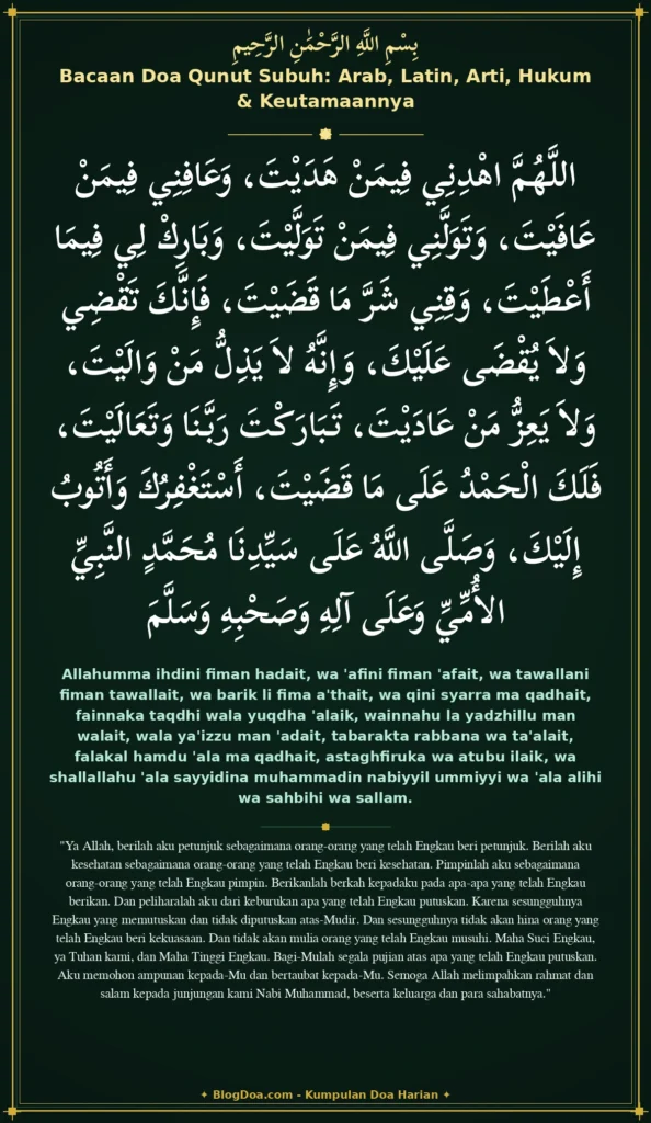 Bacaan Doa Qunut Subuh: Arab, Latin, Arti, Hukum & Keutamaannya