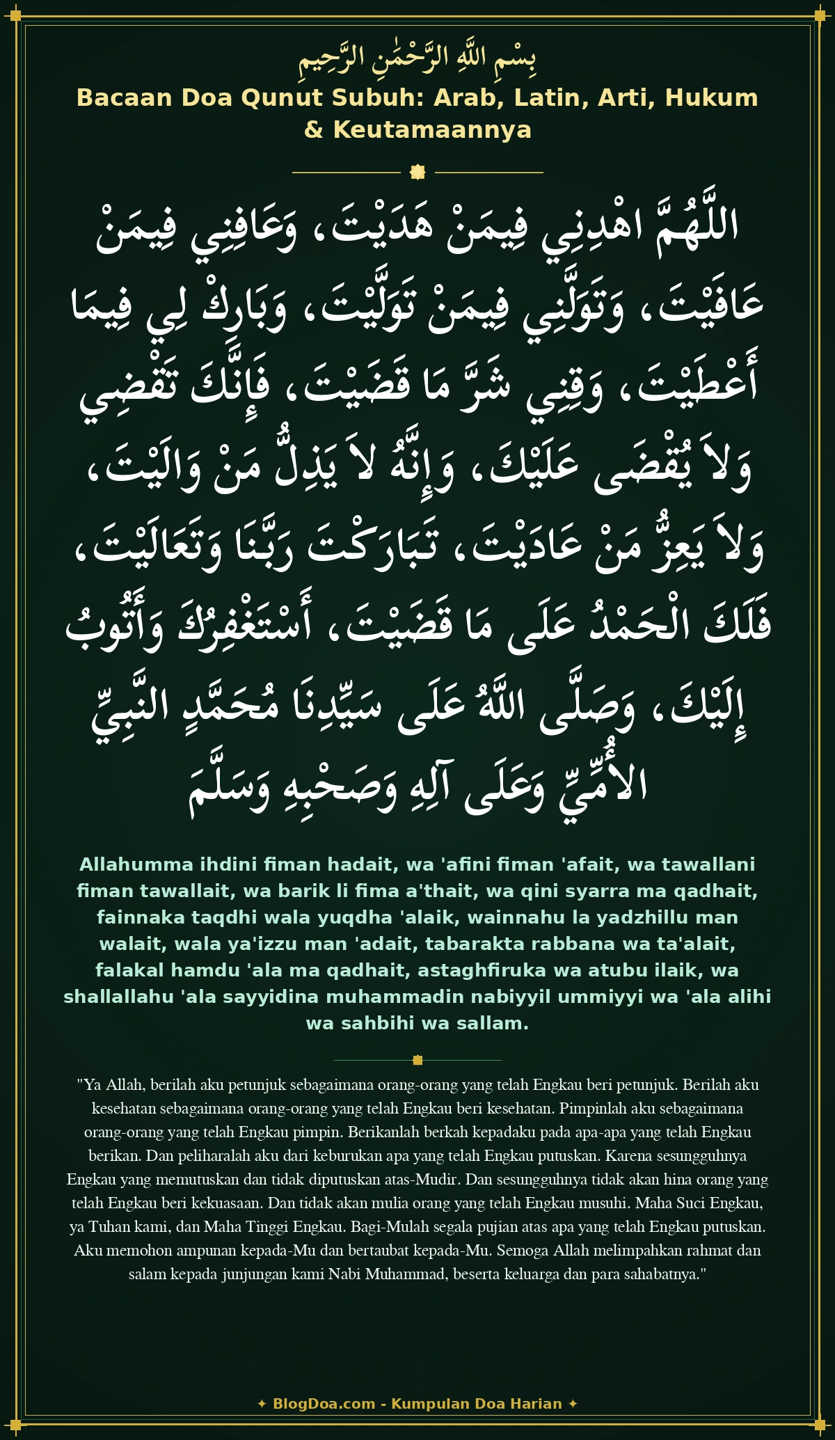 Bacaan Doa Qunut Subuh: Arab, Latin, Arti, Hukum & Keutamaannya