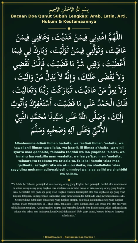 Bacaan Doa Qunut Subuh Lengkap: Arab, Latin, Arti, Hukum & Keutamaannya