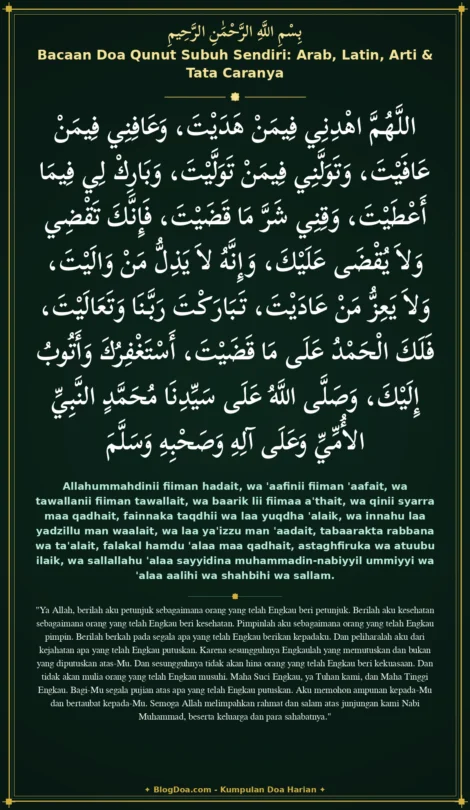 Bacaan Doa Qunut Subuh Sendiri: Arab, Latin, Arti & Tata Caranya