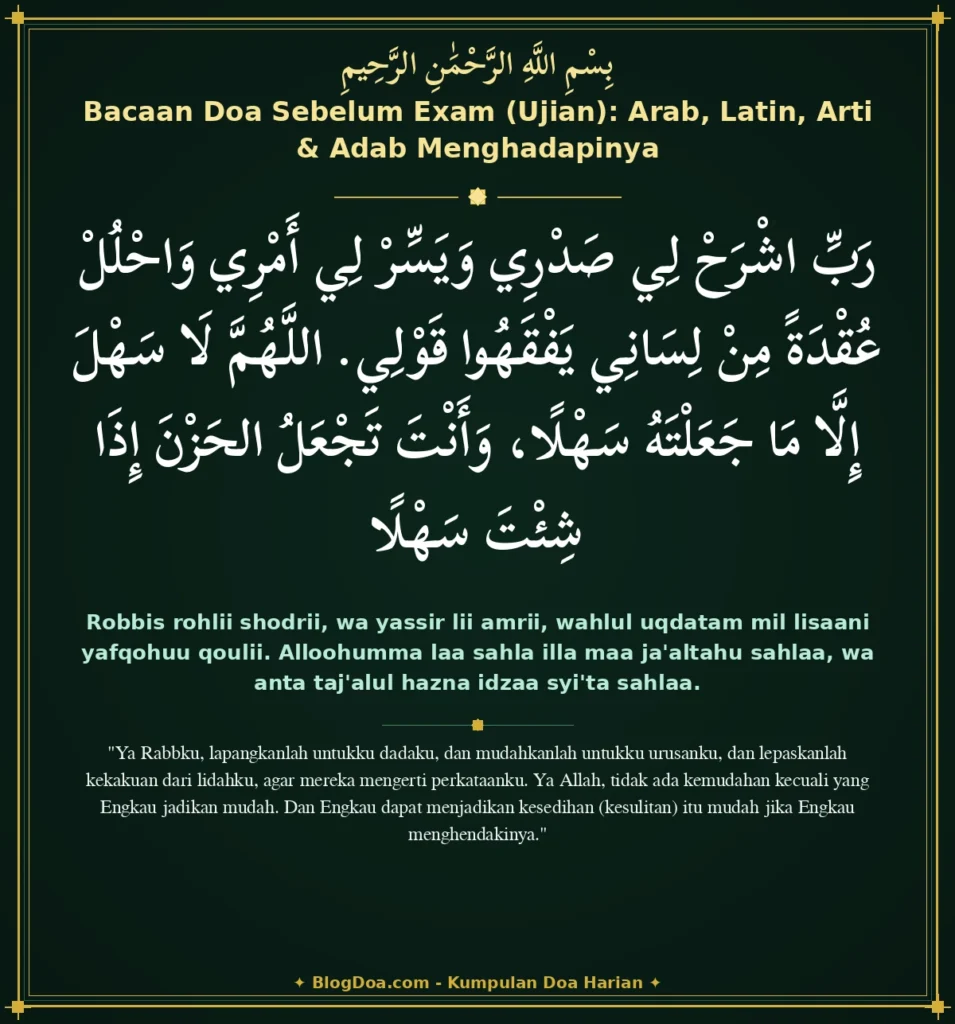 Bacaan Doa Sebelum Exam (Ujian): Arab, Latin, Arti & Adab Menghadapinya