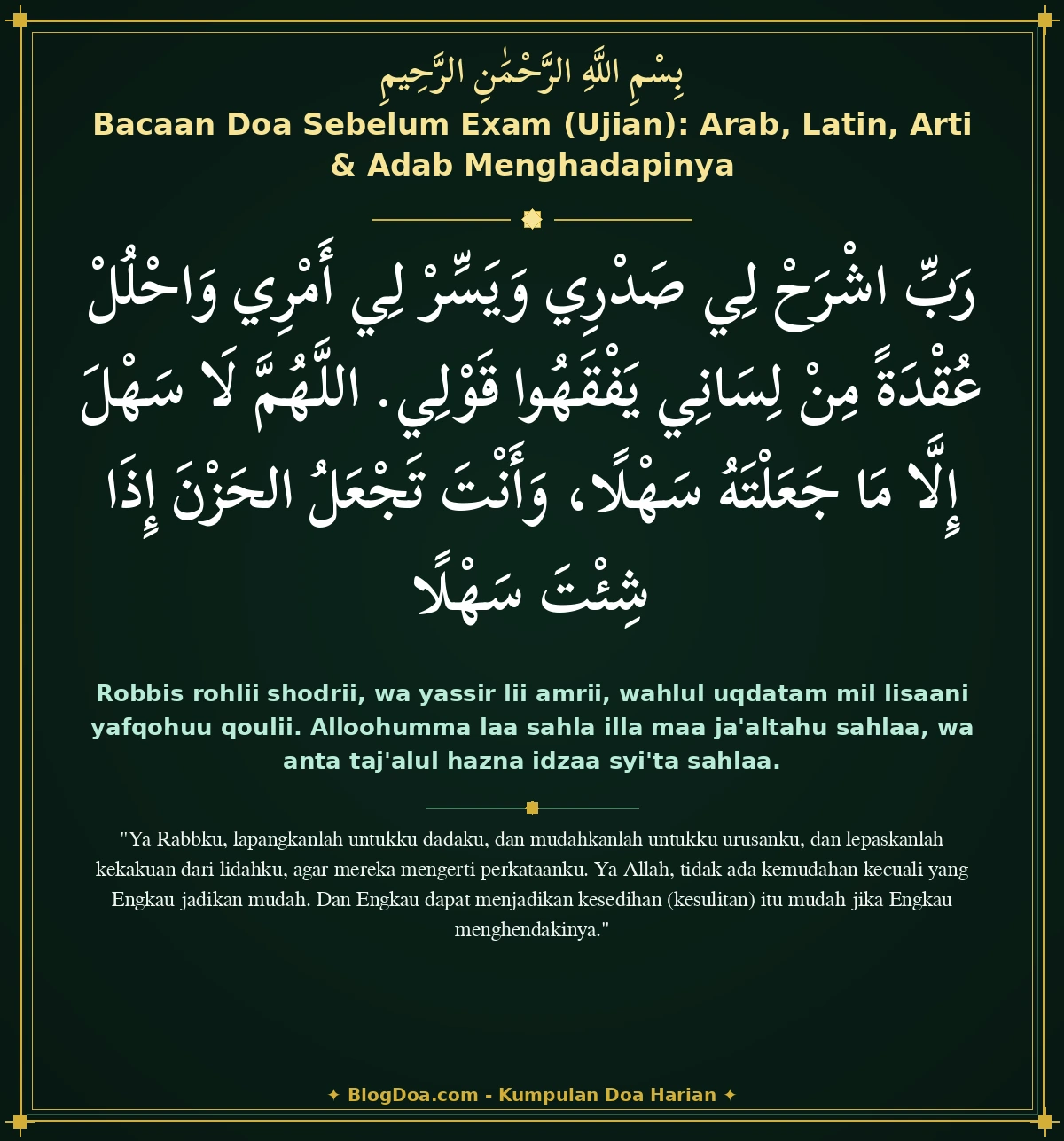 Bacaan Doa Sebelum Exam (Ujian): Arab, Latin, Arti & Adab Menghadapinya