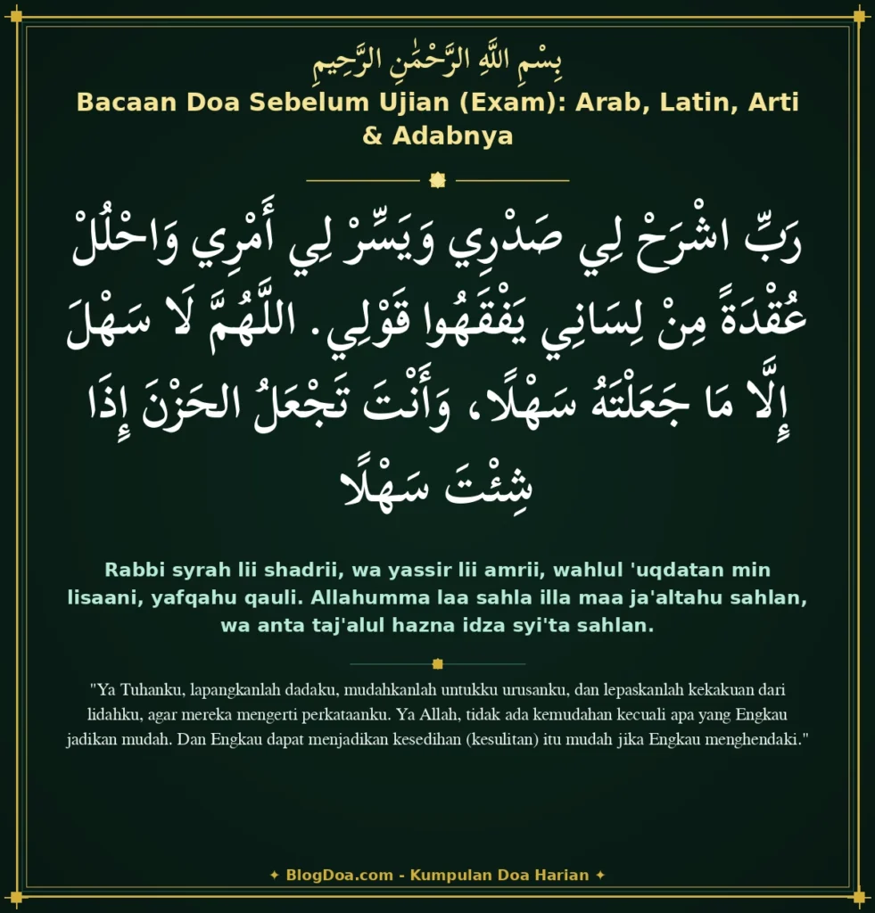 Bacaan Doa Sebelum Ujian (Exam): Arab, Latin, Arti & Adabnya