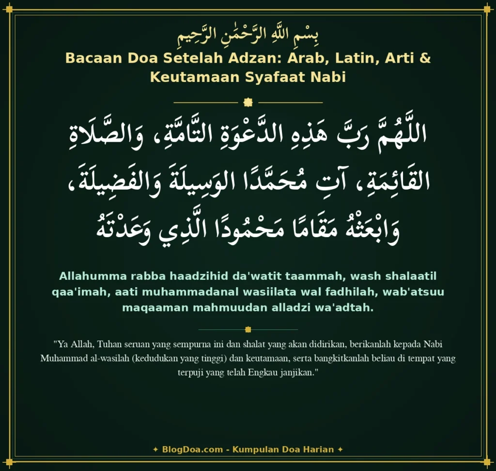 Bacaan Doa Setelah Adzan: Arab, Latin, Arti & Keutamaan Syafaat Nabi
