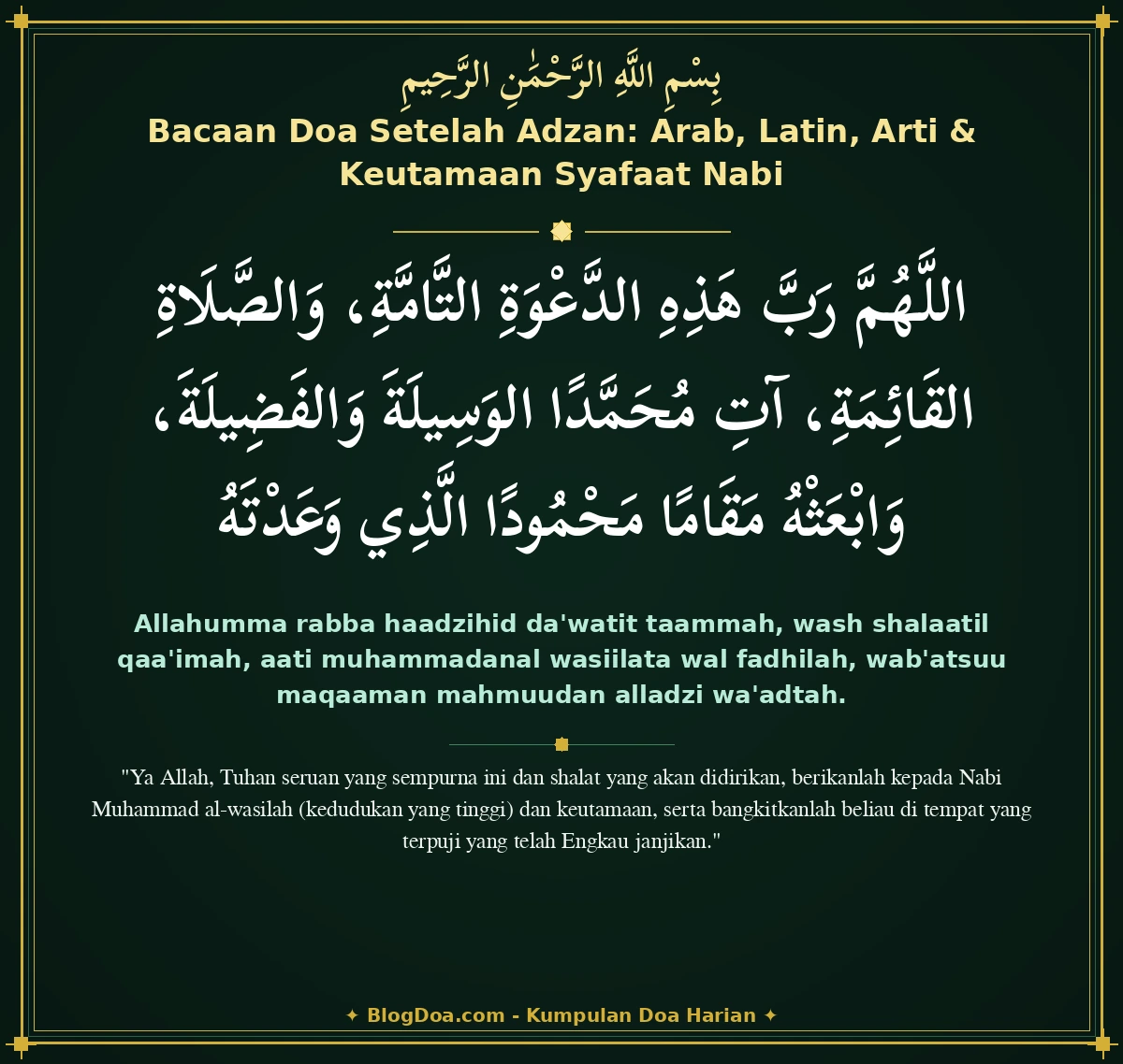 Bacaan Doa Setelah Adzan: Arab, Latin, Arti & Keutamaan Syafaat Nabi