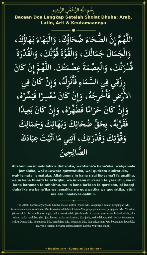 Bacaan Doa Lengkap Setelah Sholat Dhuha: Arab, Latin, Arti & Keutamaannya