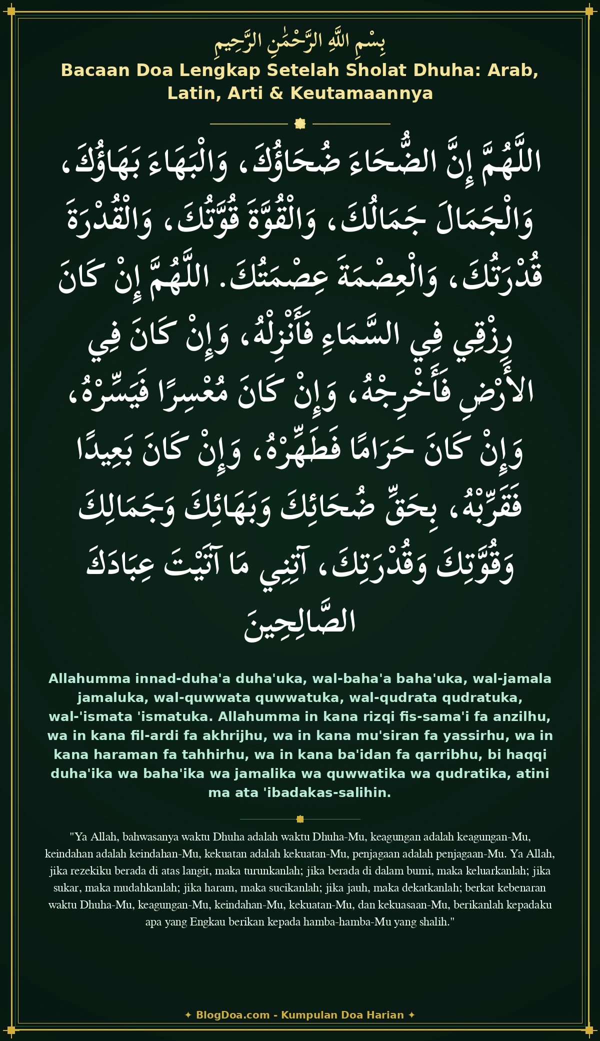 Bacaan Doa Lengkap Setelah Sholat Dhuha: Arab, Latin, Arti & Keutamaannya