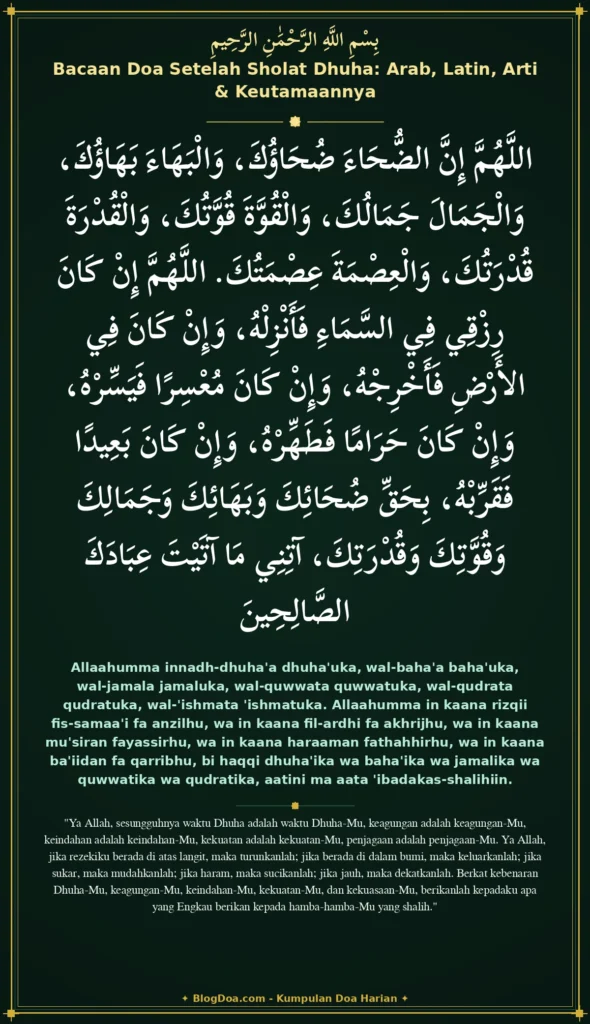 Bacaan Doa Setelah Sholat Dhuha: Arab, Latin, Arti & Keutamaannya