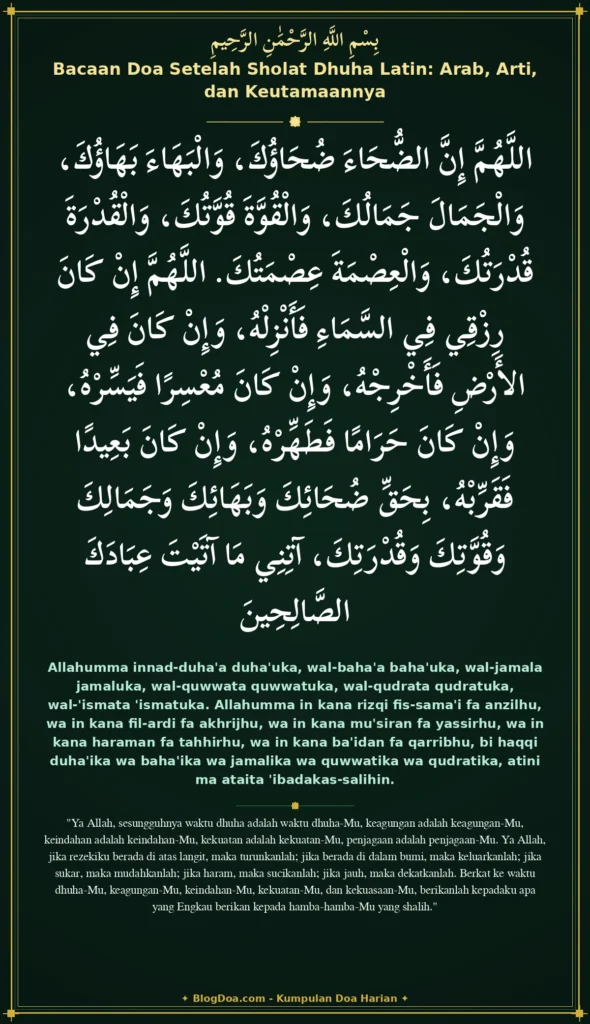 Bacaan Doa Setelah Sholat Dhuha Latin: Arab, Arti, dan Keutamaannya